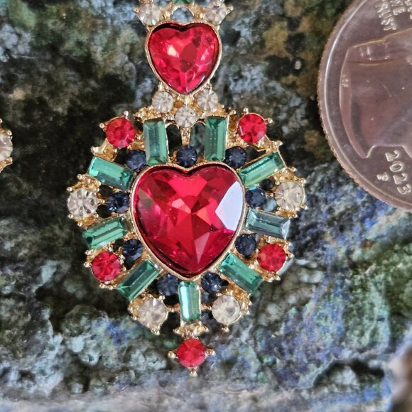 🎀💚❤️Red & Green HEART❤️💚 🎀 Push-Back Post Dangle Earrings - NWOT - Picture 6 of 9